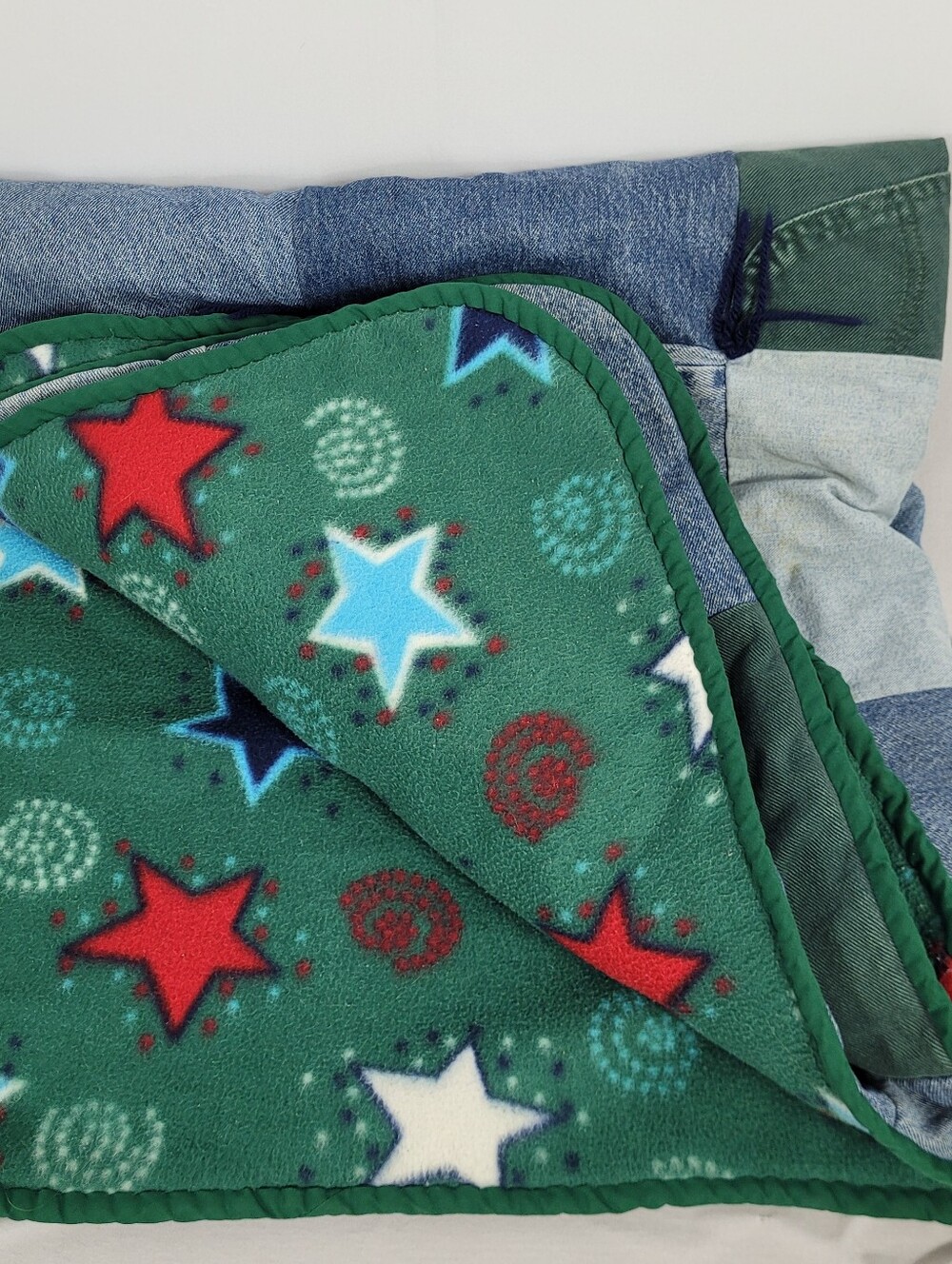 Homemade Denim Patchwork Fleec Back Baby Blanket 42.5 By 42.5 - Picture 9 of 13